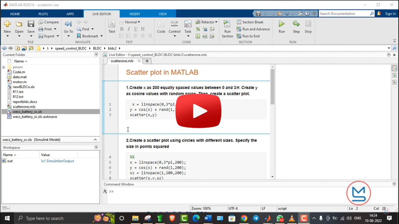 scatter plot in matlab with example code